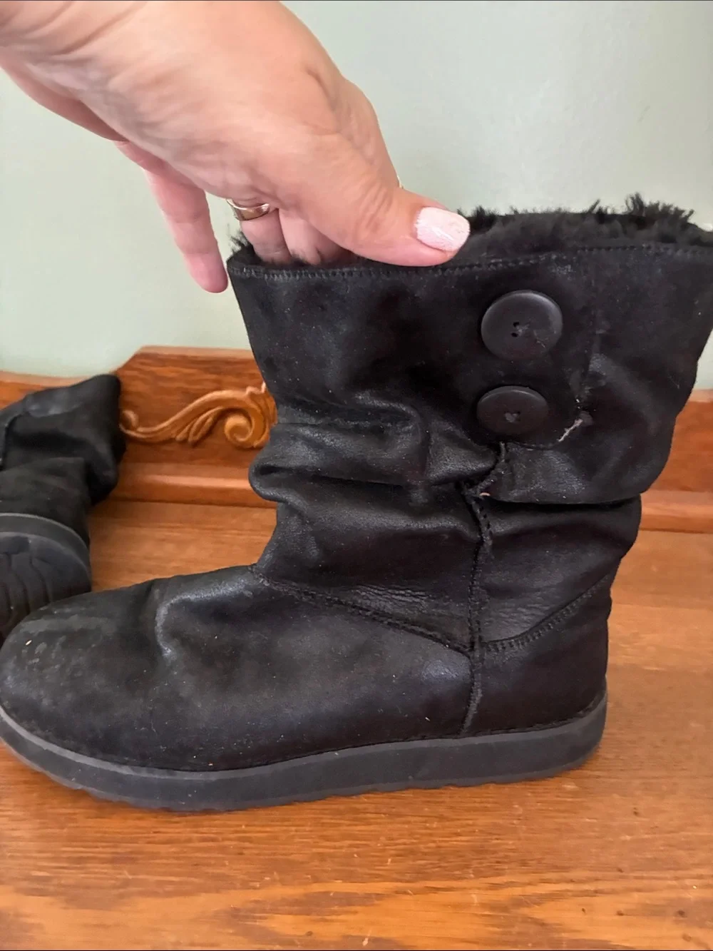 Skechers Black Button Suede Ankle Boots
